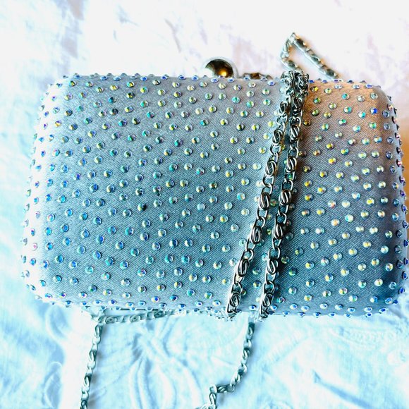 New Silver Evening Purse decorated with rainbow rhinestones - Picture 7 of 11